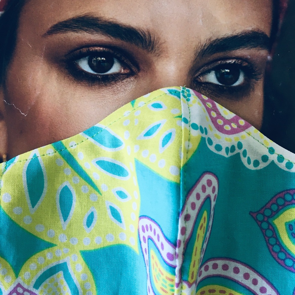 FACE MASK 💯 % COTTON YELLOW AQUA PINK BACKGROUND - Picture 3 of 13